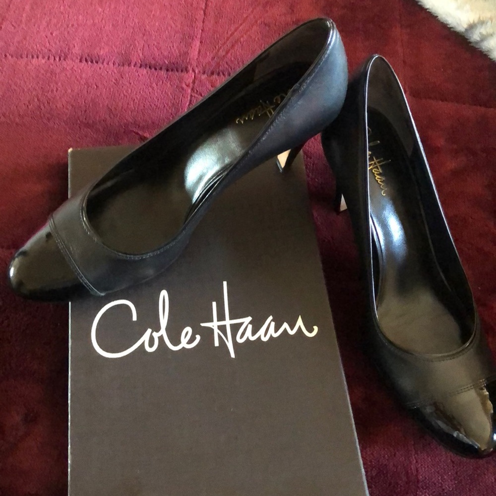 Cole Haan Black Shiny Toe Heels